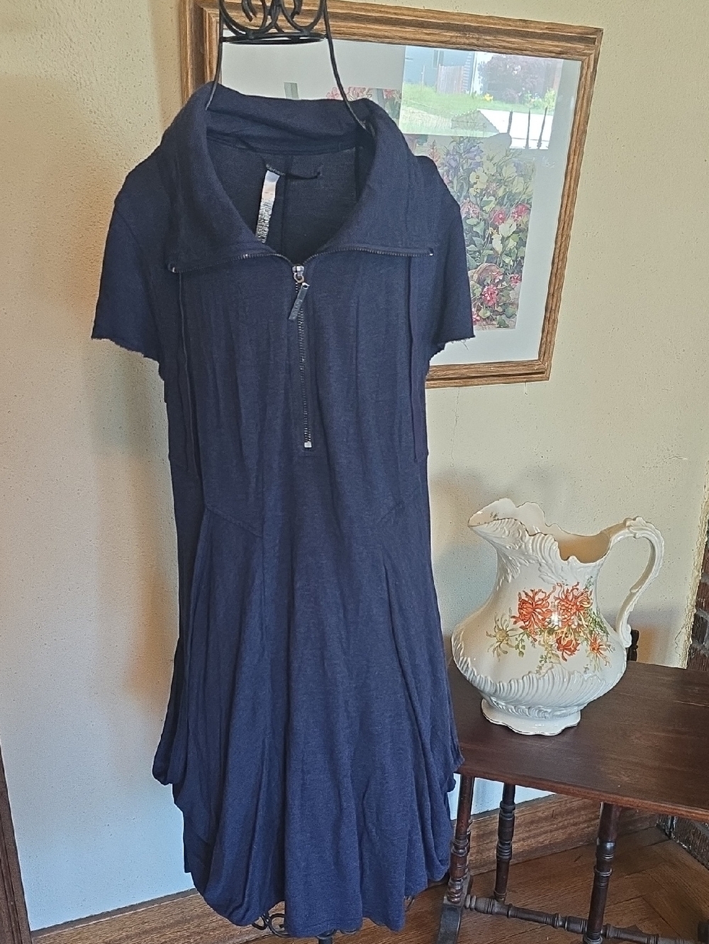 Kensie Navy Short-Sleeve Zip-Front A-Line Midi Dress